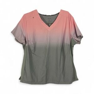 Koi Lite Dobby Women 2-Pocket More Pink Platinum Ombre Print Scrub Top 2X